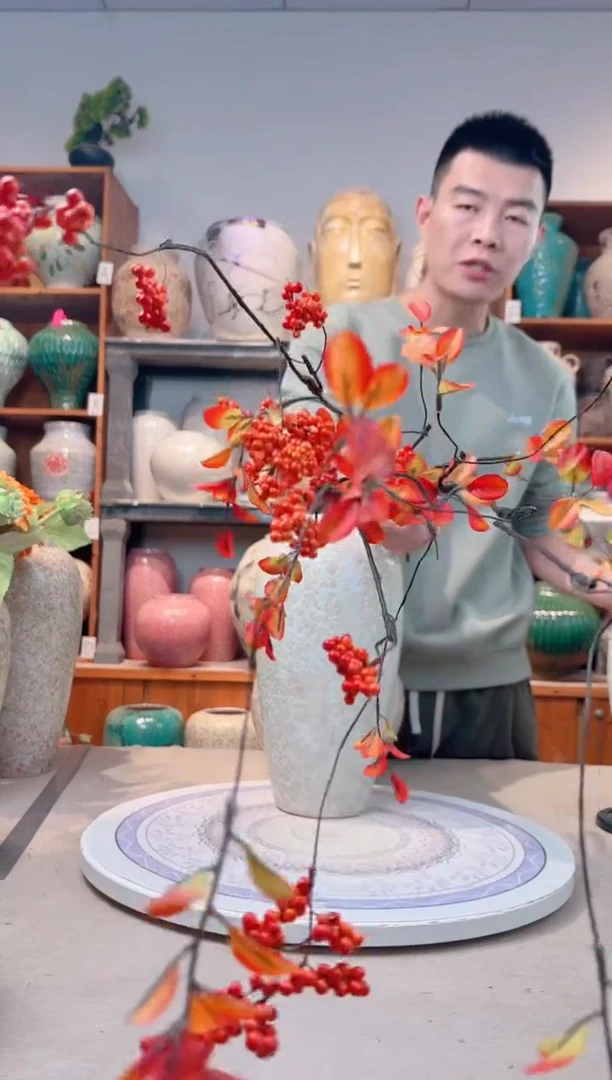 瓶陶瓷花瓶  花 红果干支 6支