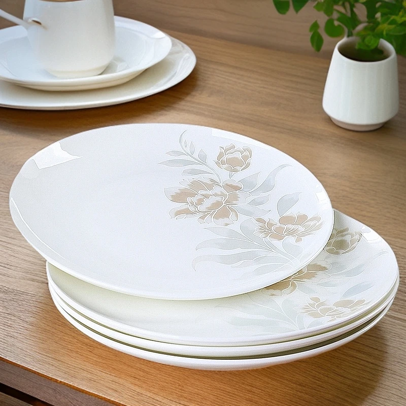 清雅名媛8英寸浅盘6个10个月光盘家用陶瓷创意盘子圆形西餐盘防油