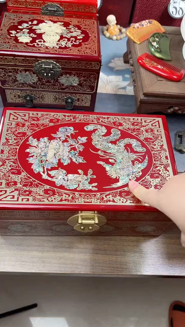 晓**醒28厘米加高双层款掐丝螺钿酒红铜扣凤凰