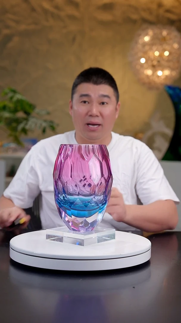 摆件金红蓝切面花器