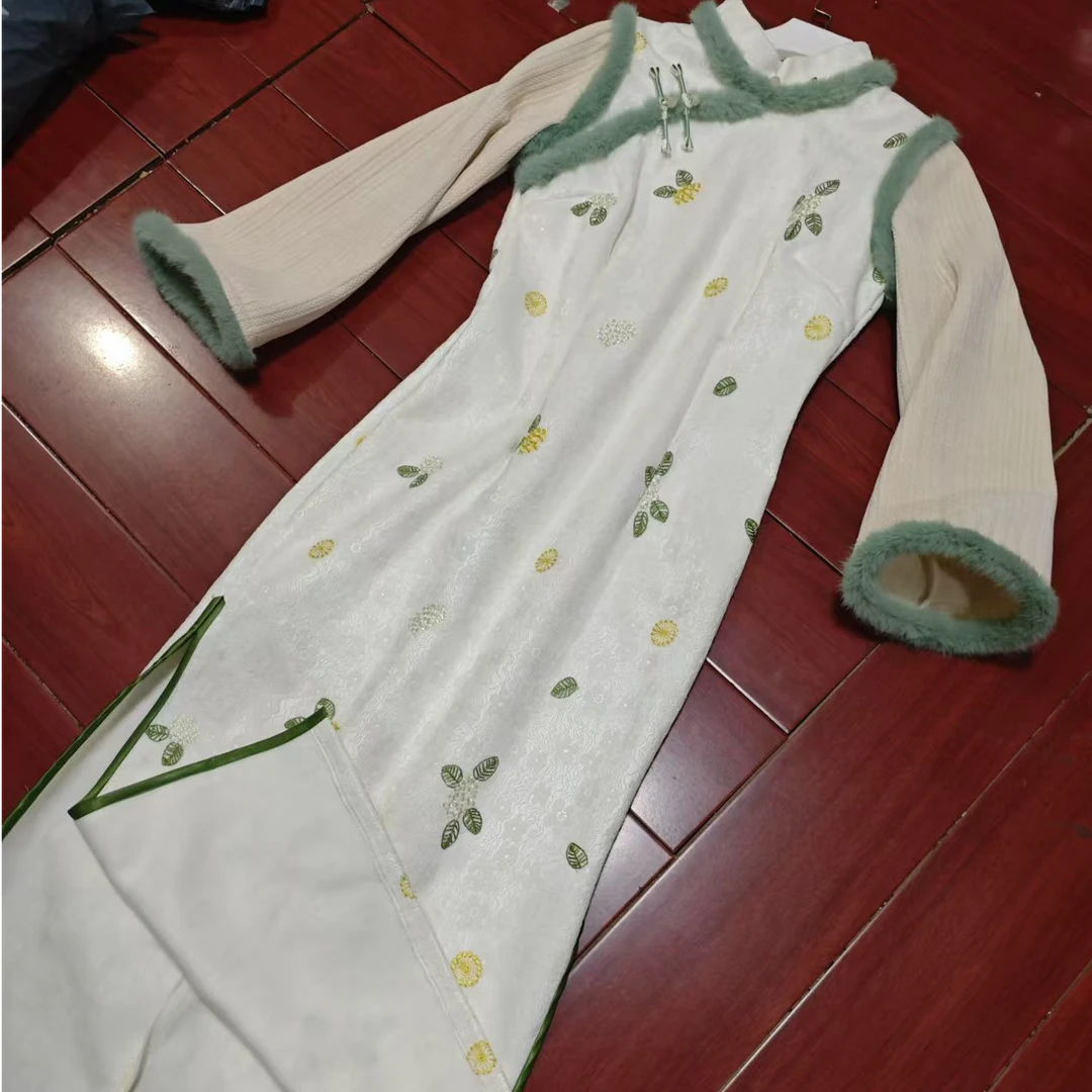 梦路 T607 冬季新款 小苏打 裙长120 加绒加厚长袖旗袍