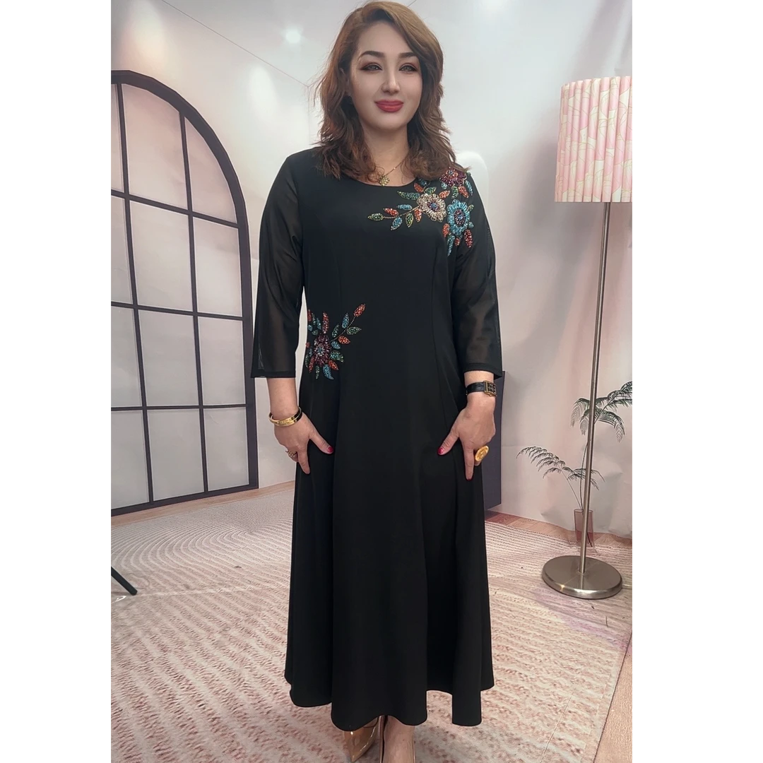 22 连衣裙气质长袖时尚复古中式中长款绣花连衣裙