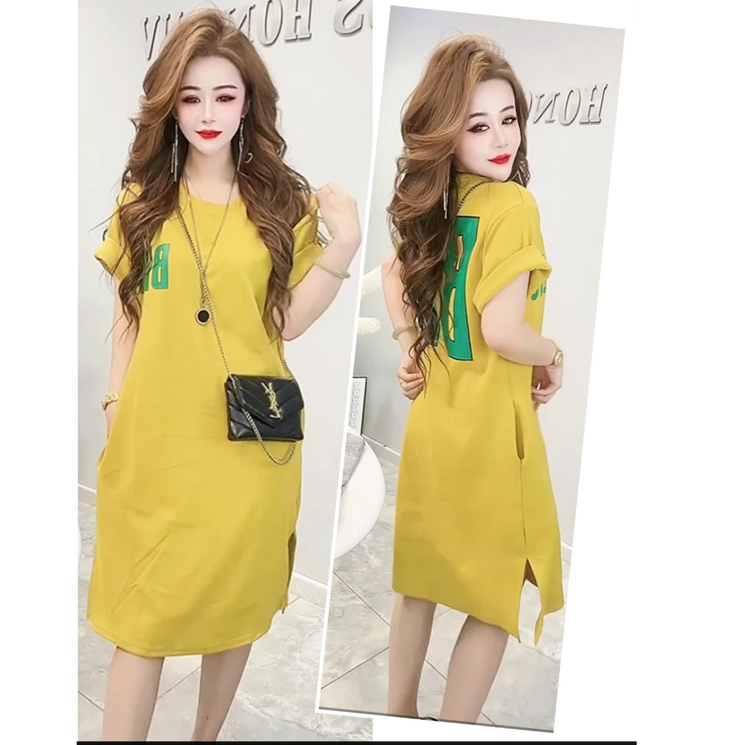 欧韩印花字母长款时尚洋气连衣裙宽松慵懒学院风过膝薄款超仙爆款