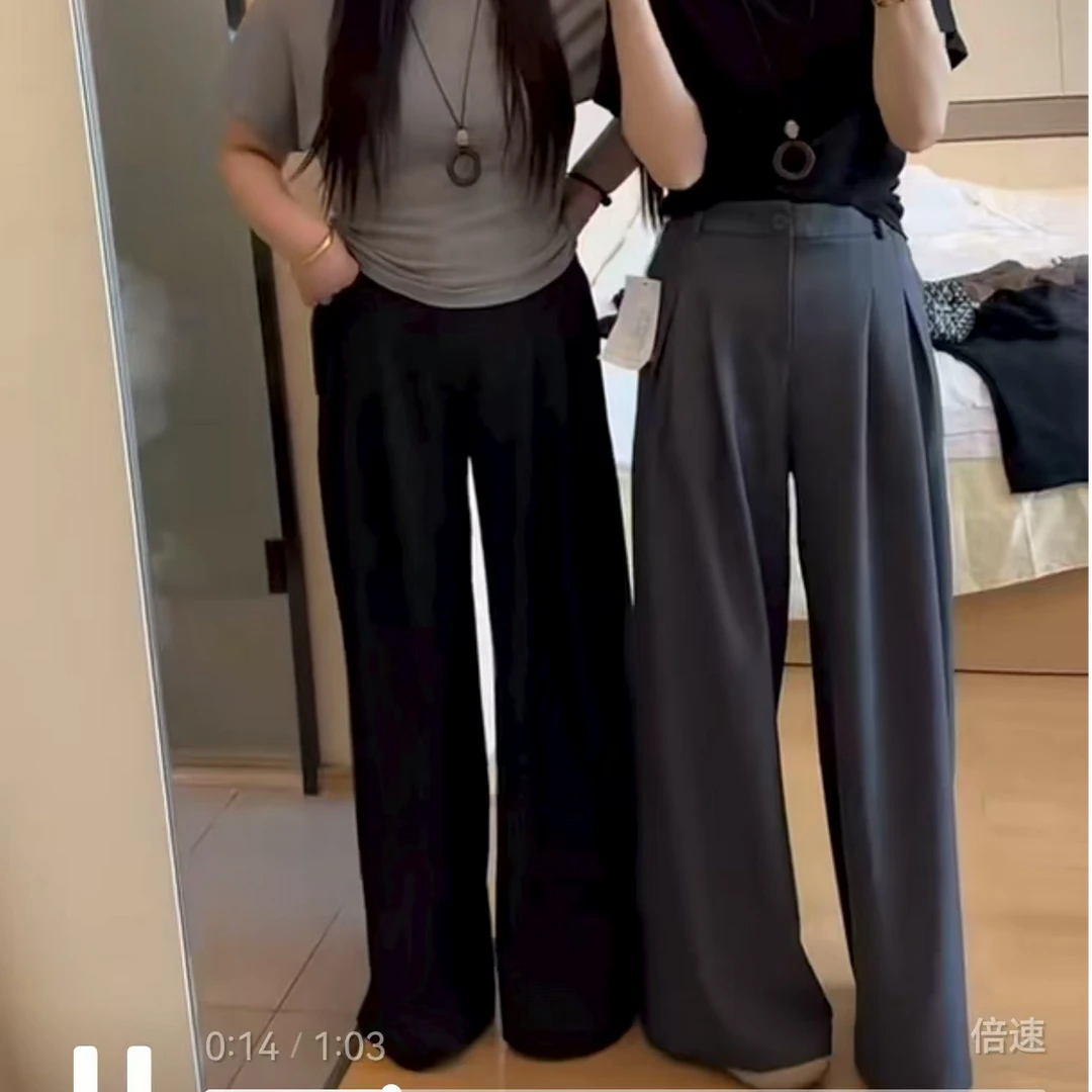 设计感垂感西装裤休闲裤女夏季新款宽松高腰显瘦直筒拖地阔腿长裤