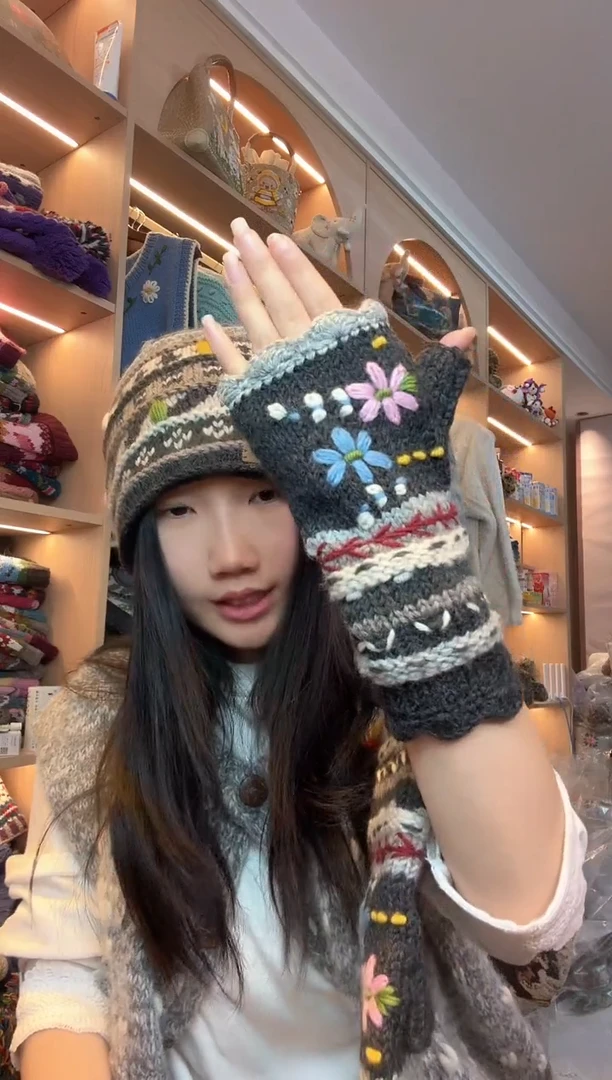 羊毛美利奴灰色半指手套