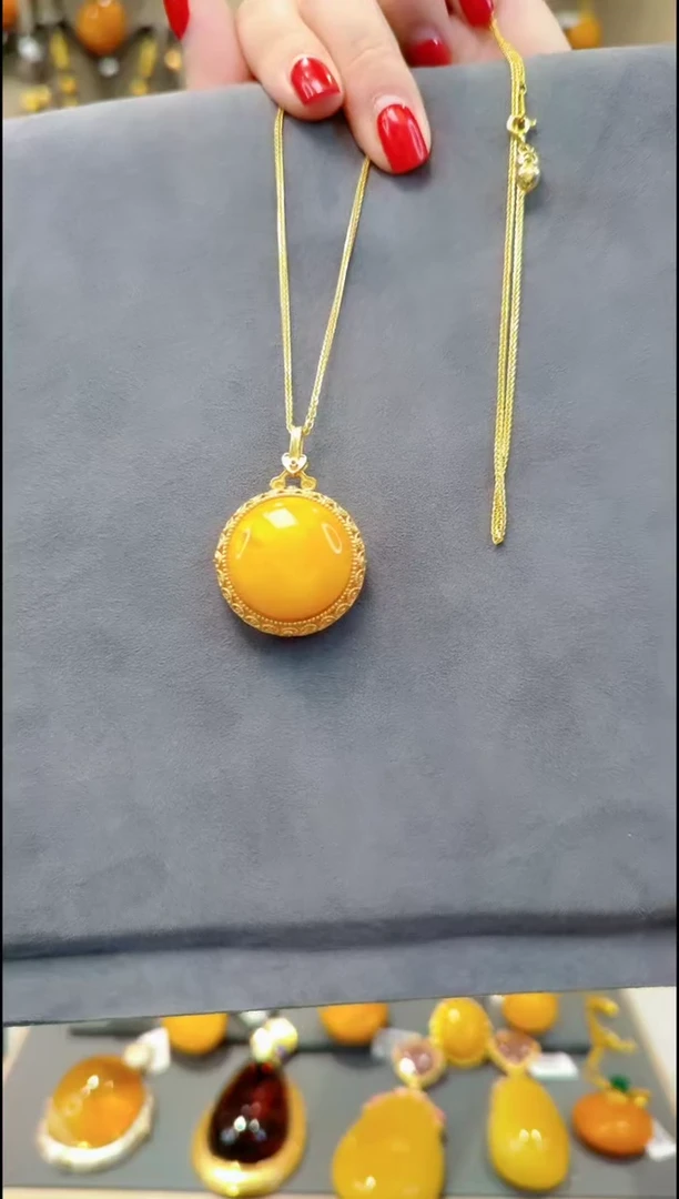 【闪购商品】蜜蜡吊坠(赠链)银S925镀金镶嵌H725蜜蜡吊坠