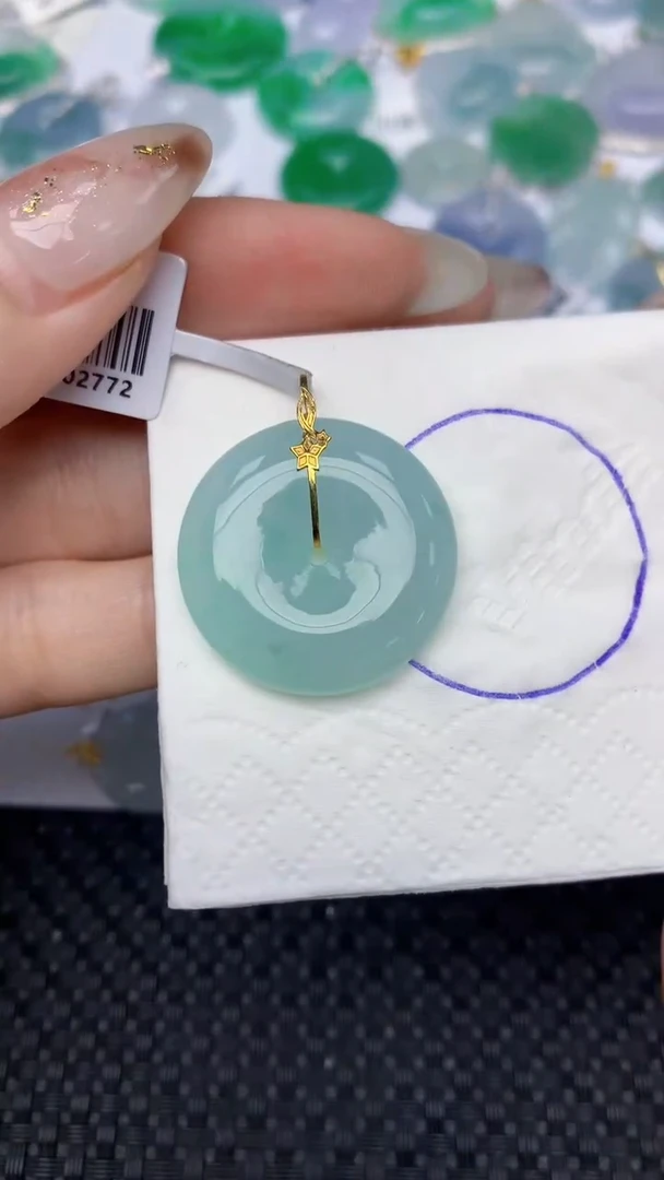 颈饰18K金镶嵌翡翠天然缅甸翡翠a货百元以上9元证书费自理