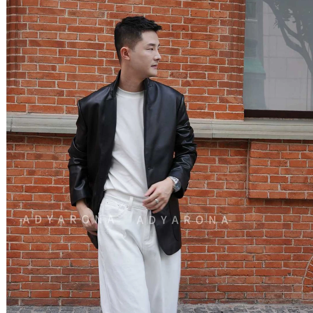 【City系列·皮西】秋冬轻奢极简男士微阔休闲小羊皮西装皮衣外套