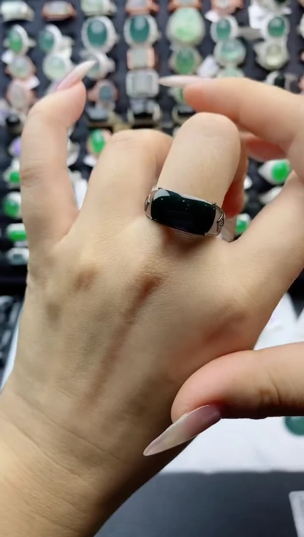 【闪购商品】翡翠戒指银S925镶嵌天然翡翠开口男戒