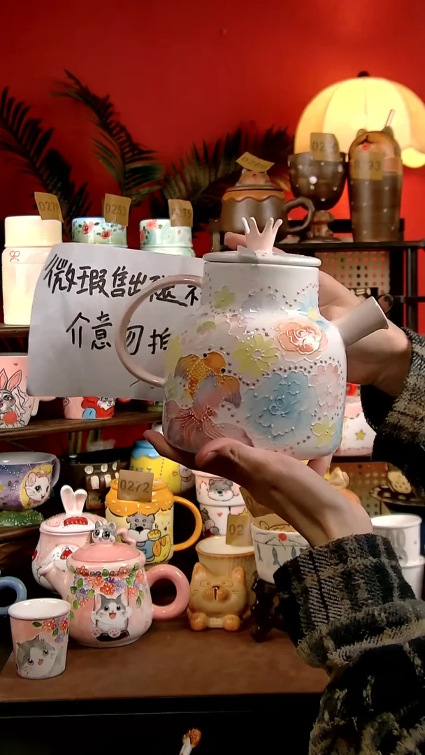 壶瓷DIY景德镇创意手工陶瓷浮雕花卉凉水壶微瑕