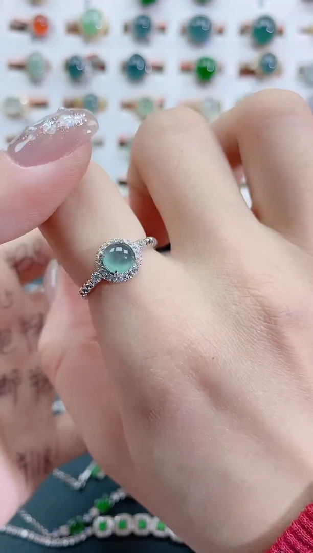银S925镶嵌戒指翡翠天然翡翠