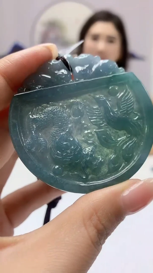 【闪购商品】定制翡翠未镶嵌4829ms-毛货挂件龙凤赠珠链126