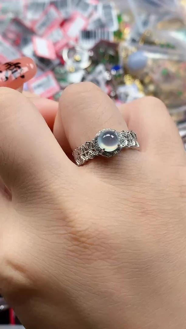 银S925镶嵌戒指翡翠天然A货缅甸翡翠