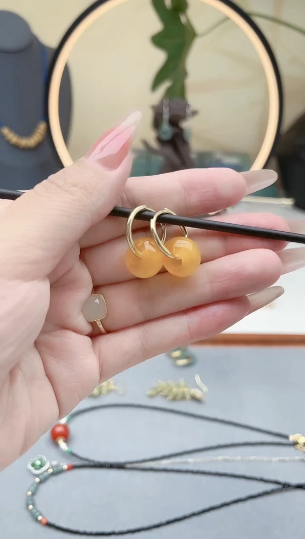 玛瑙/玉髓耳饰未镶嵌00黄色耳扣