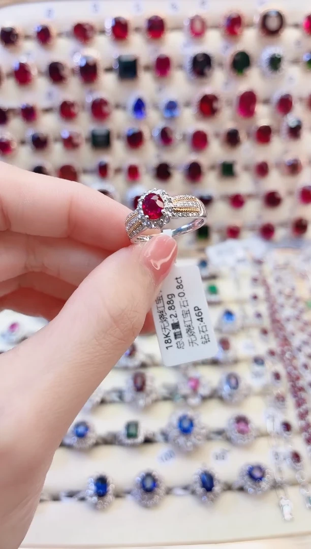 18K金镶嵌戒指红宝石资****小无烧