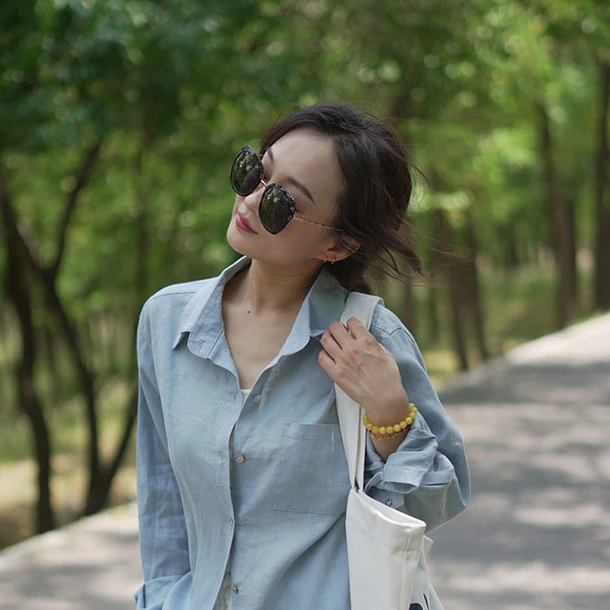 秋季亚麻长袖薄款可机洗女款衬衫运动时尚户外休闲衬衣M2535