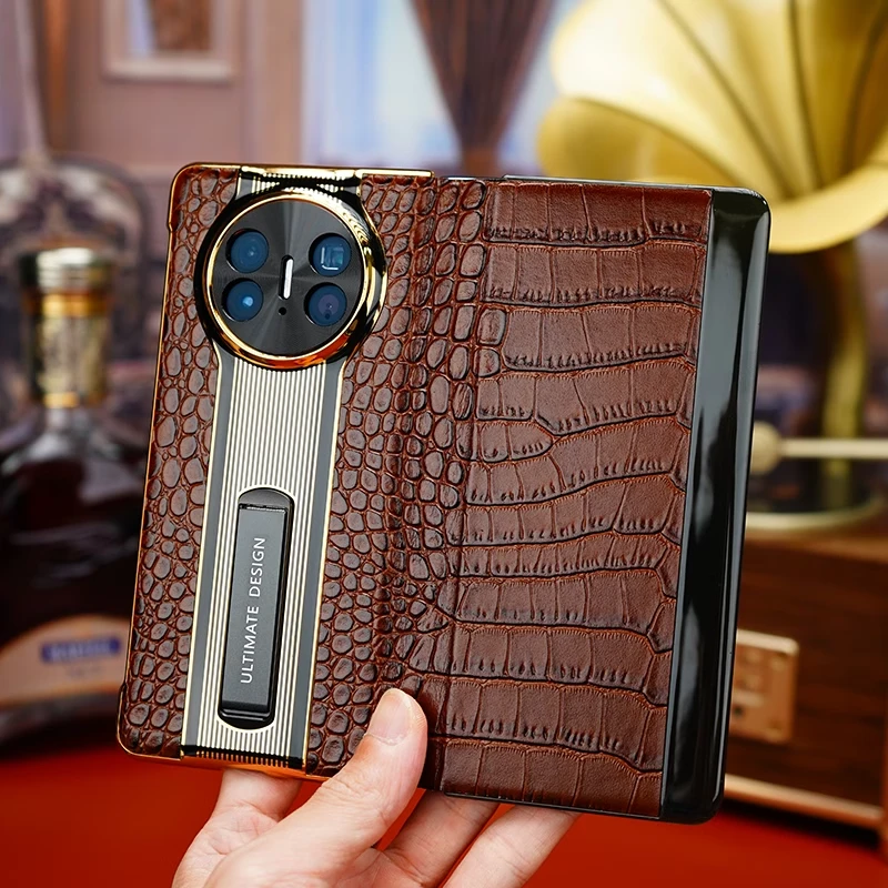 适用华为MateX6鳄鱼纹真皮支架手机壳镜头保护x5/X3高档全包防摔