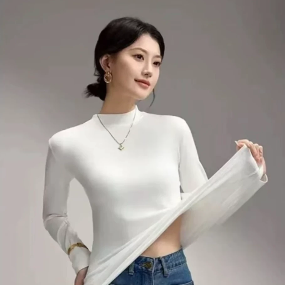 【RL】新款半高领上衣女保暖修身内搭高领长袖打底衫秋衣