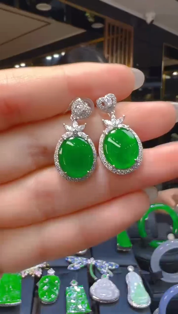 银S925镶嵌翡翠耳饰103  (多样性发货发其一)