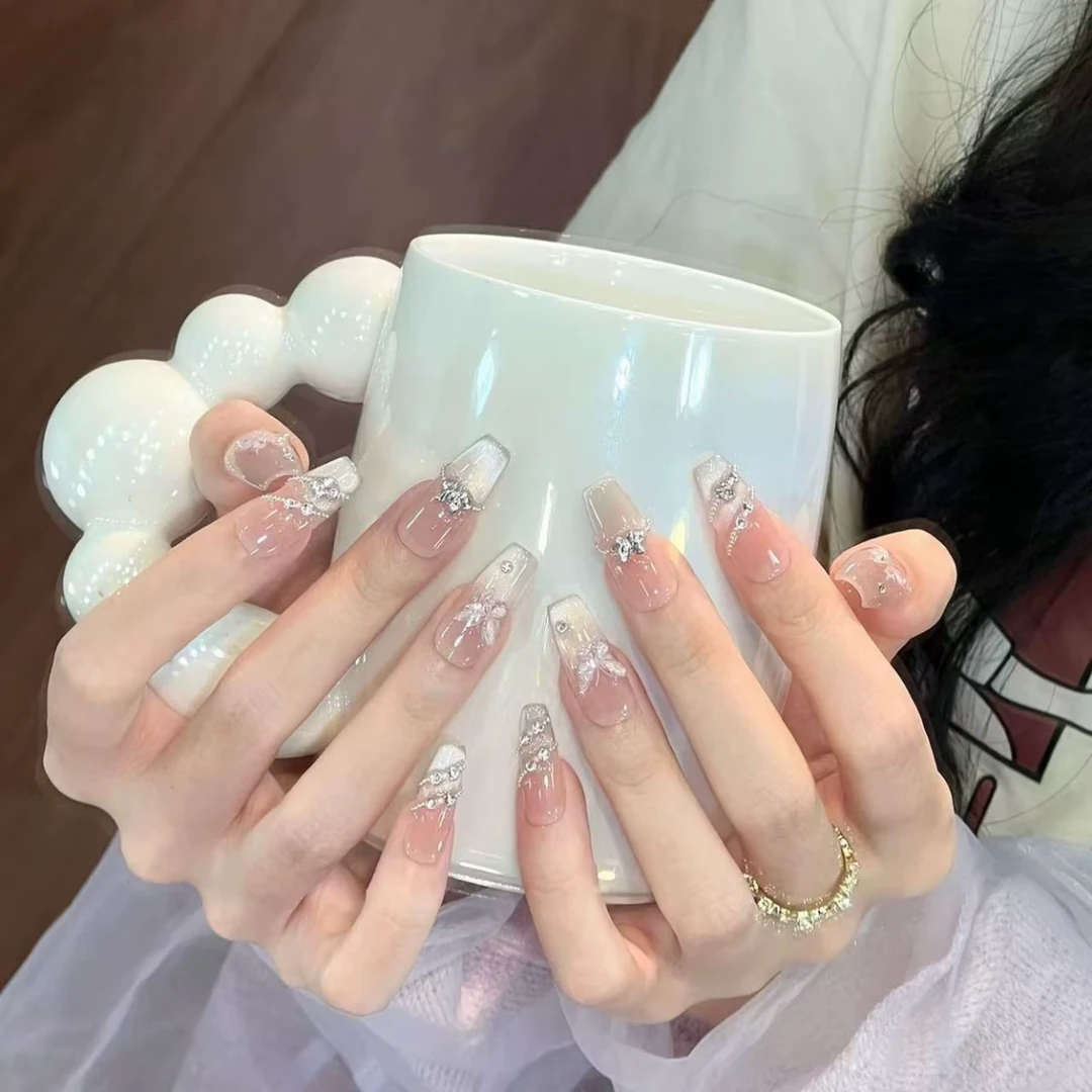 【蝶仙子】纯手工穿戴甲穿戴式光疗甲冰透渐变流行简约四季流行