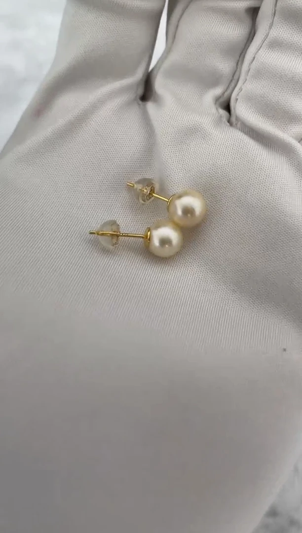 银S925镶嵌耳钉海水珍珠AK羽皇金素钉7-7.5mm