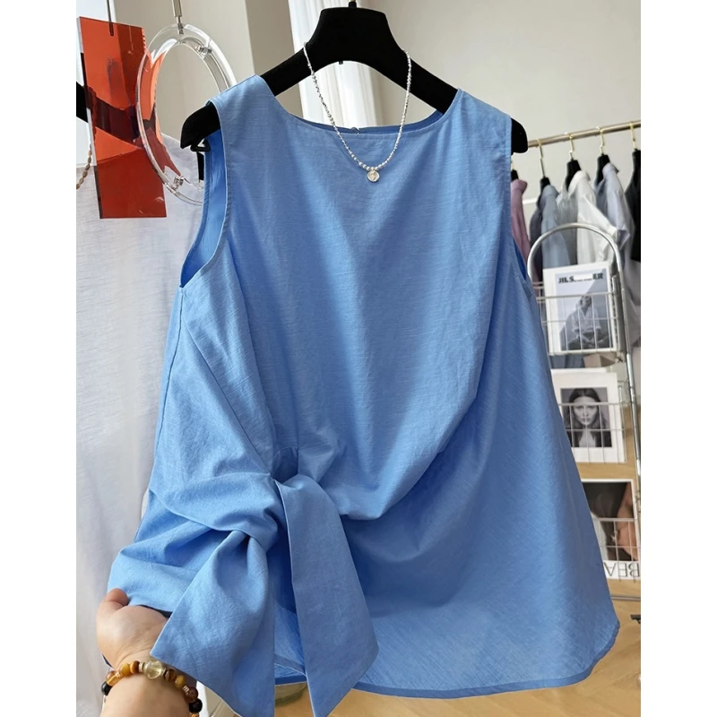 设计感小众扭结棉麻马甲背心女夏超好看气质独特漂亮外穿无袖上衣