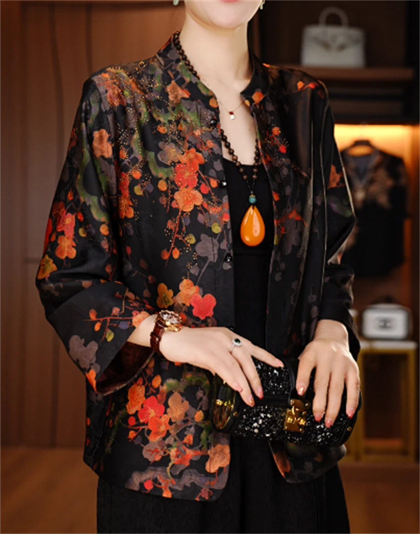 诺诗 新款洋气宽松显瘦优雅轻奢气质印花百搭小衫V25M103