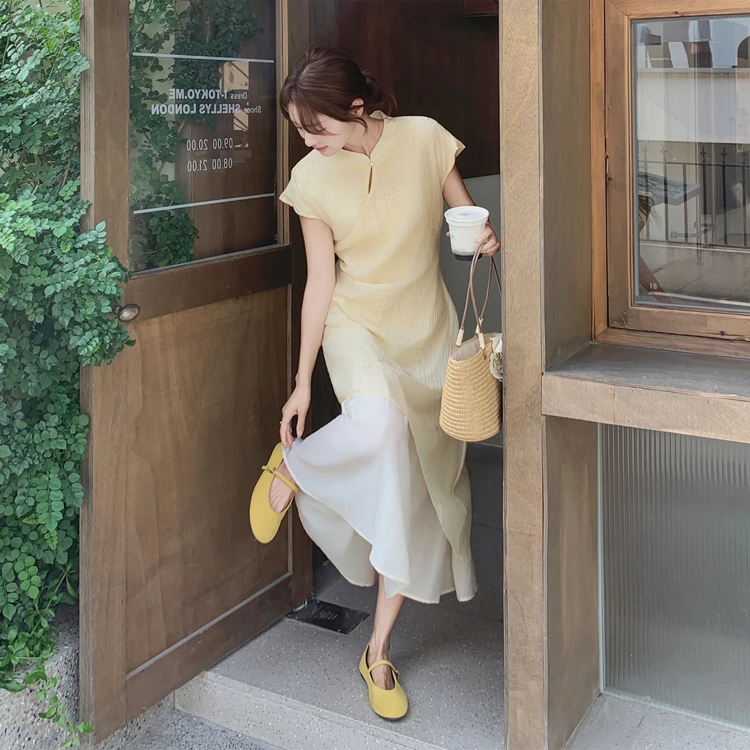 新中式国风气质连衣裙女夏新款设计感假两件改良旗袍中长款裙子潮