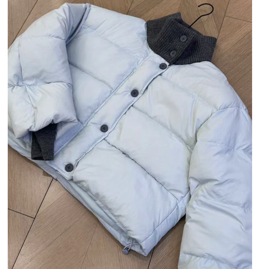 韩系设计感 拼接针织立领羽羽外套