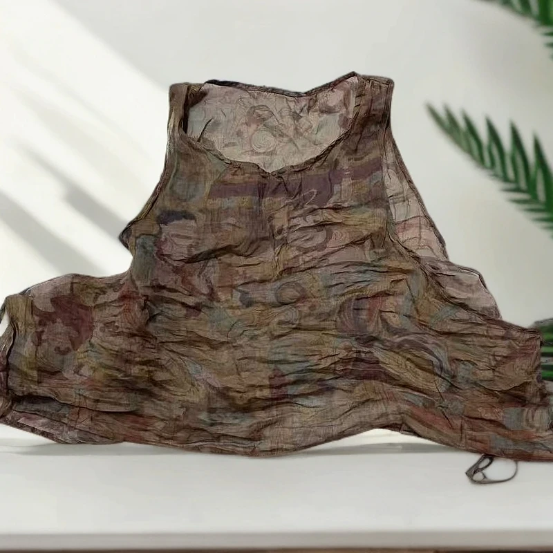 原创新款苎麻盘扣百搭休闲时尚坎肩夏季红色马甲背心国风中式文艺