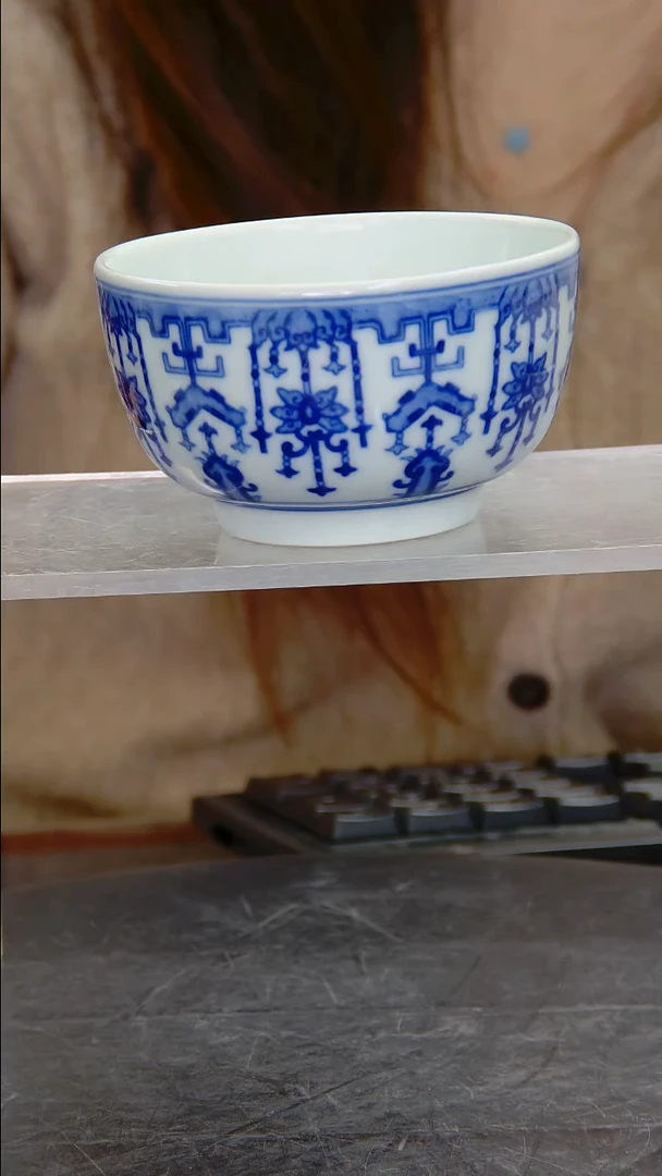 碗青花如意吉庆纹杯一对#115#