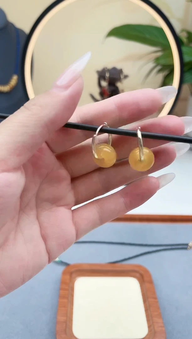 玛瑙/玉髓耳饰银S925镶嵌00黄色耳扣