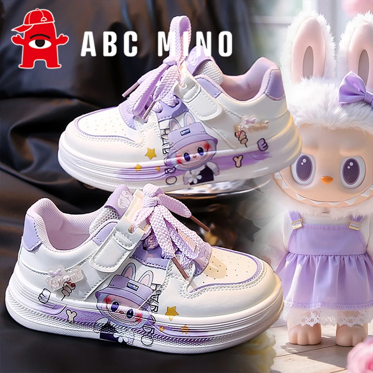 ABC MINO女童鞋2025秋季新款儿童运动鞋拉布布板鞋休闲公主小白鞋