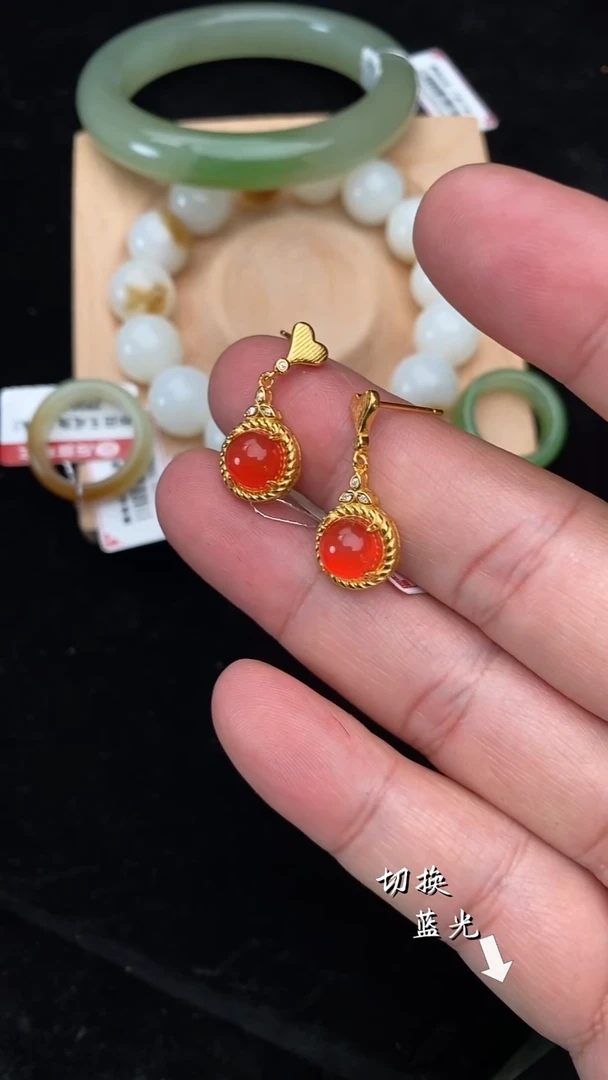 银S925镶嵌南红玛瑙耳饰多样性发一