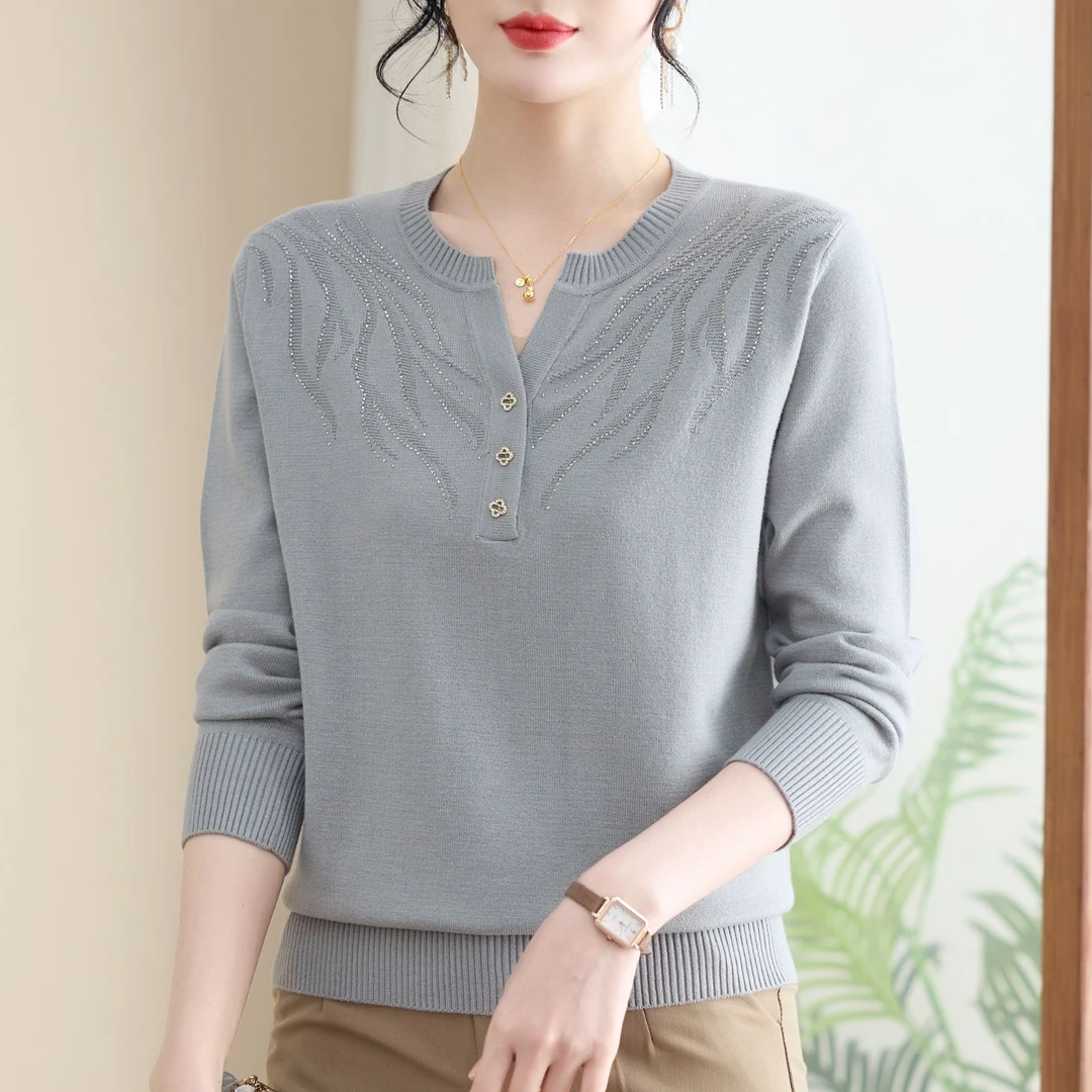 婆婆妈妈装秋装针织打底衫洋气中老年女母亲衣服春秋气质上衣宽松