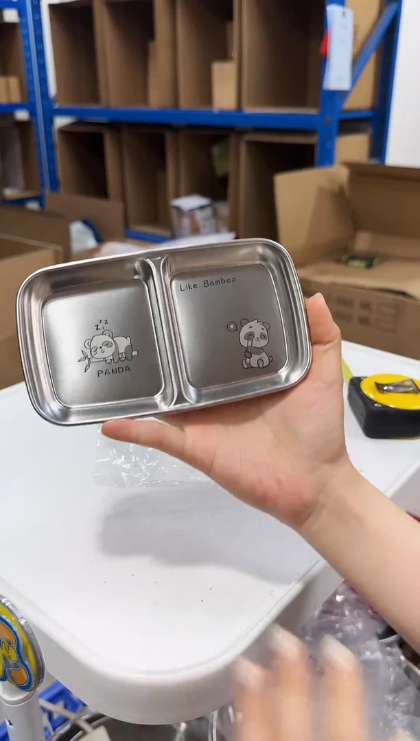 【闪购商品】瓷片熊猫不锈钢两格蘸料碟
