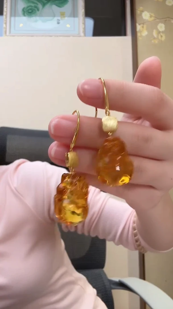 琥珀未镶嵌耳饰耳环