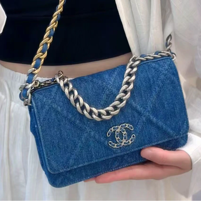 99新 Chanel/香奈儿 安洁利  香奈儿19bagWOC丹宁牛仔链条包