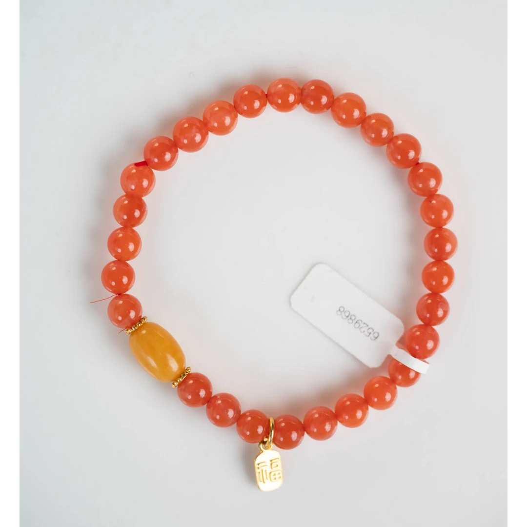 四川凉山南红玛瑙圆珠手工国潮风女款单圈手链手串念珠FB1