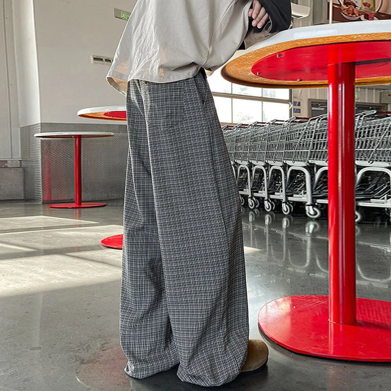 ins美式设计感复古长裤法式慵懒风格子休闲长裤男女阔腿裤子宽松