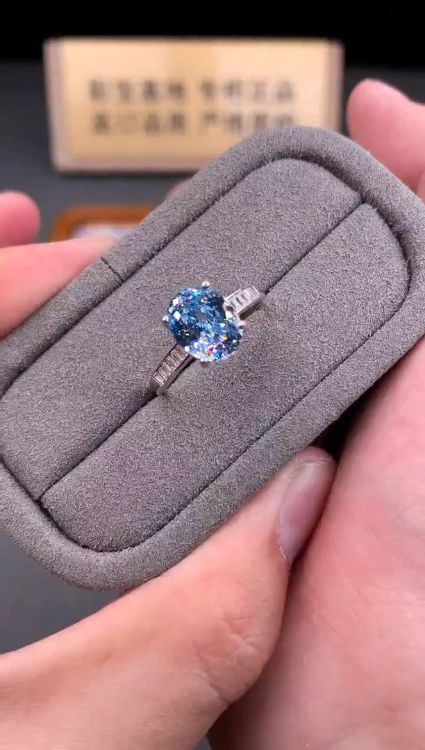 银S925镶嵌戒指海蓝宝石2222