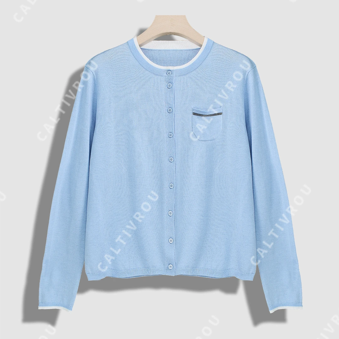 JIUJIU假两件针织衫女2025年春季新款休闲百搭圆领长袖上衣Y15261