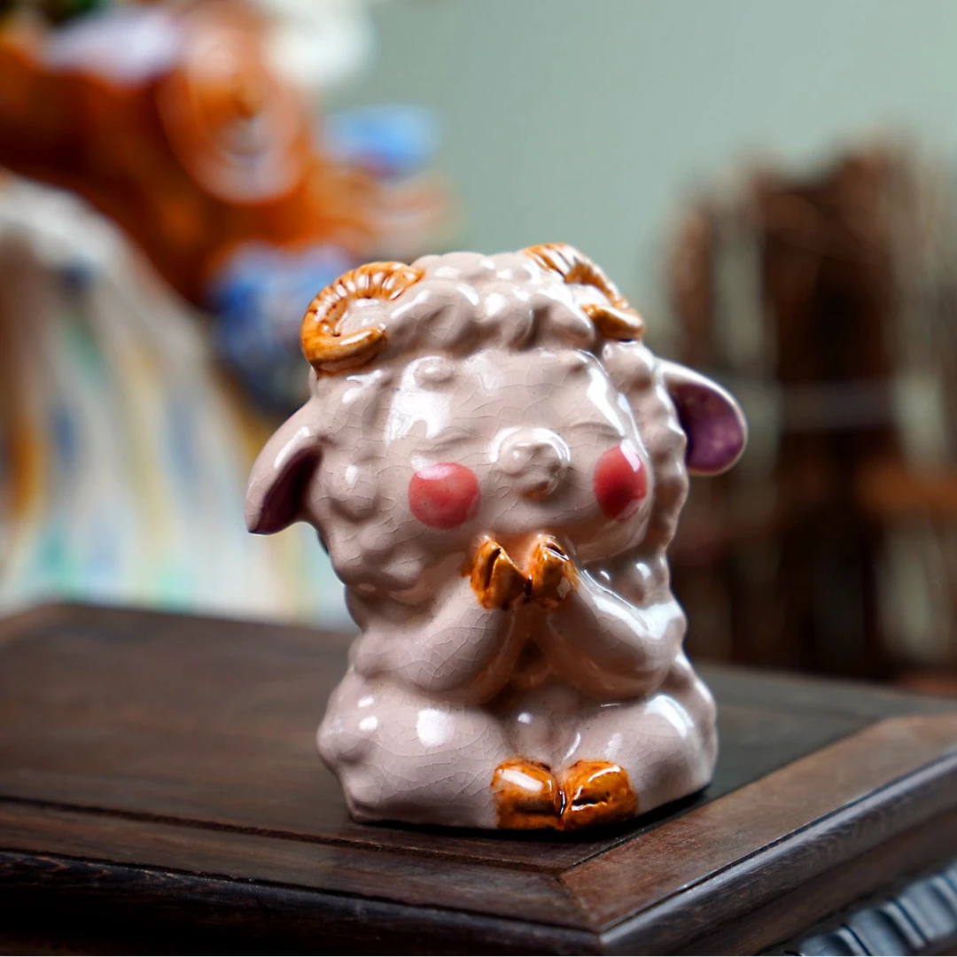 121陶瓷迷你生肖开心小绵羊桌面艺术品摆件 无礼盒