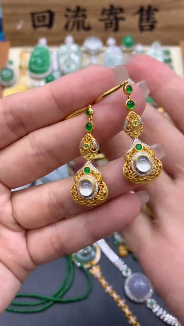 【闪购商品】翡翠耳饰18K金镶嵌363-中国好珍宝