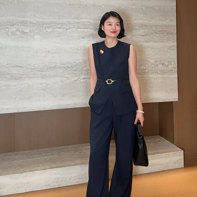 TANTAN 气质轻熟简约高级秋季无袖马夹休闲裤套装3278