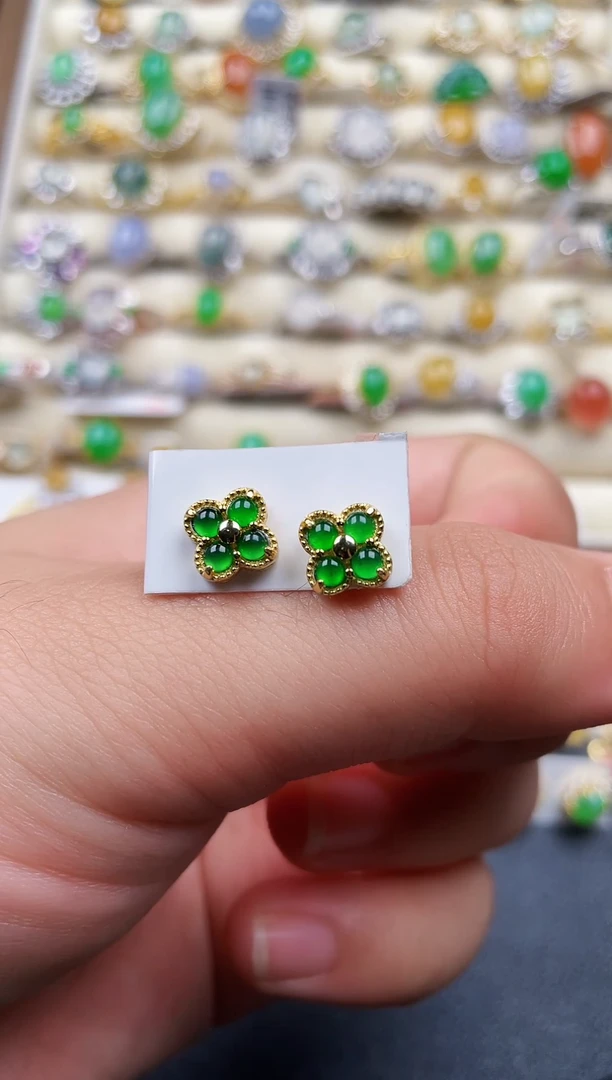 银S925镶嵌翡翠耳饰59