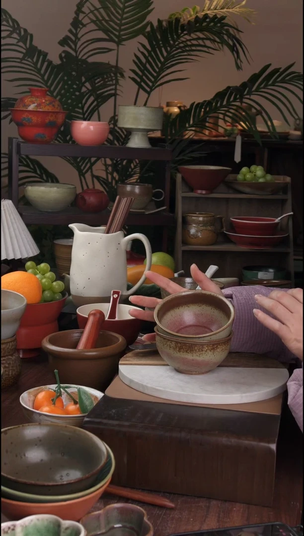 碗景德镇手工高温餐具桃红八宝