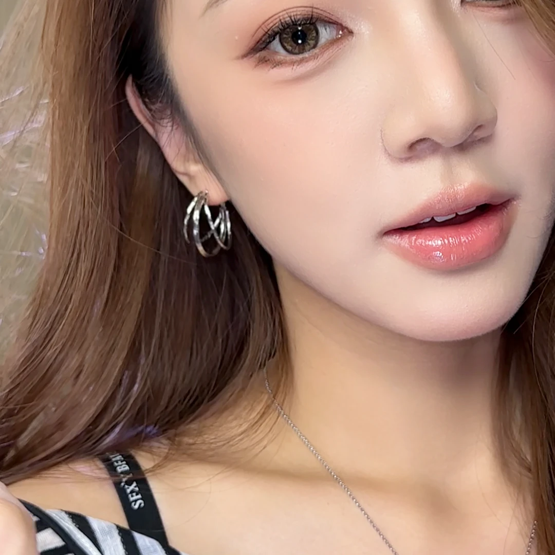 合金耳饰 几何三层圆形耳圈个性欧美冷淡风耳饰