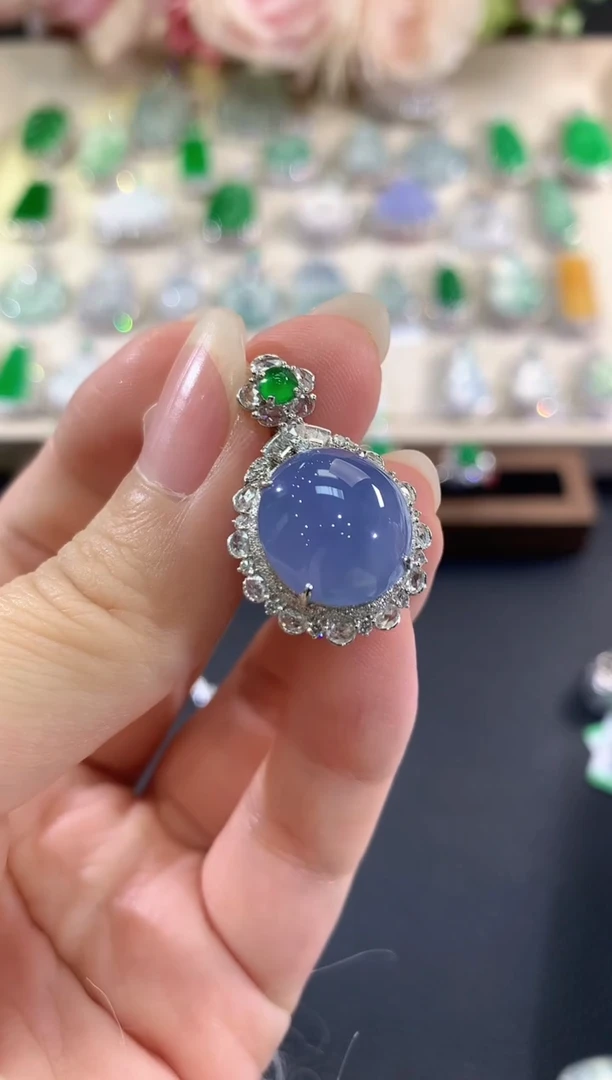 吊坠(不含链)18K金镶嵌翡翠d53紫货有色差