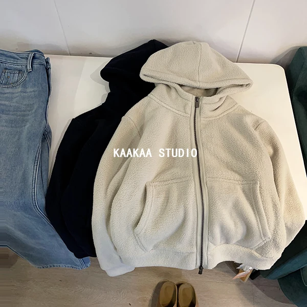 REKAYYAT“奶糕”韩版时尚洋气通勤百搭宽松舒适松糕绒连帽衫外套